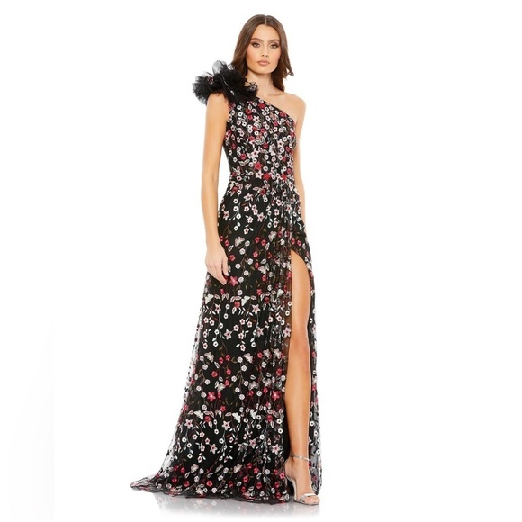 MAC DUGGAL 20331 NWT Embellished Ruffled One Shoulder A Line Gown - Picture 2 of 8